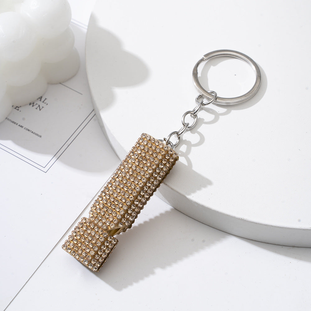 Wholesale Outdoor Flat Aluminum Alloy Double Tube Whistle Diamond Pendant Keychain